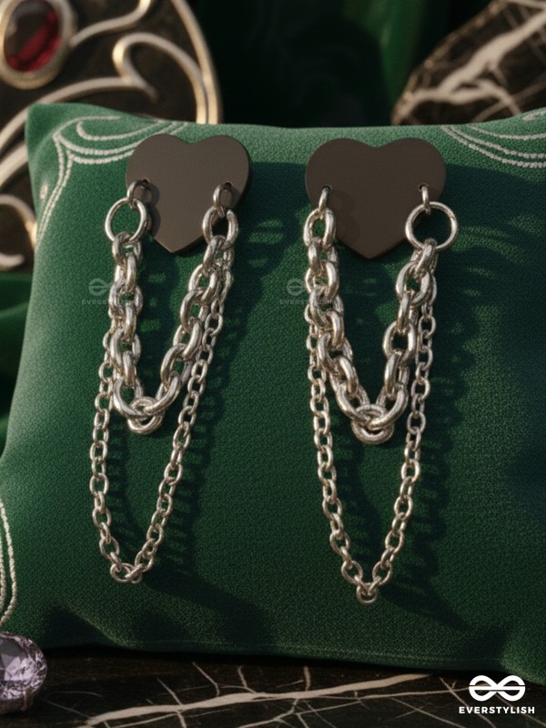 HEARTLINK- SILVER CHAINED BLACK HEART STUD