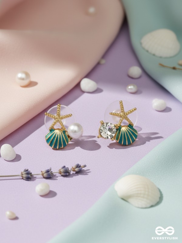 CORAL GREEN TIDE – SHELL & STARFISH STUDS