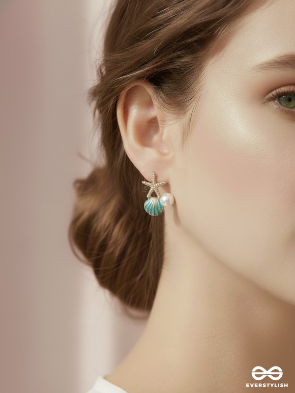 CORAL GREEN TIDE – SHELL & STARFISH STUDS