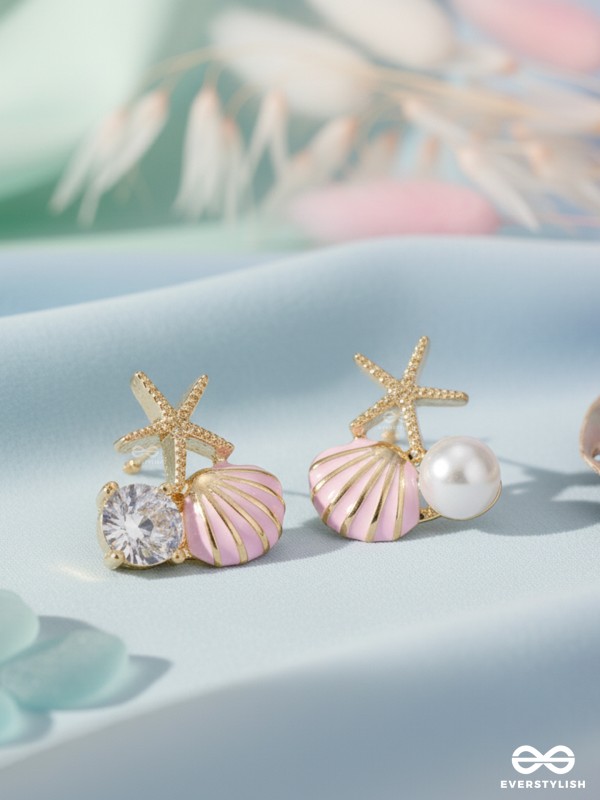 CORAL PINK TIDE – SHELL & STARFISH STUDS