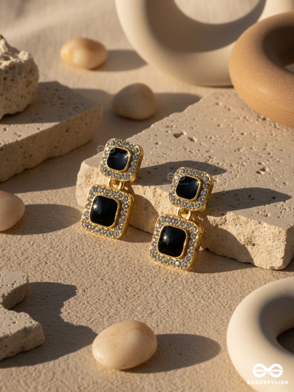 BADDIE BLOCK – STATEMENT BLACK DROP EARRINGS WITH RHINESTONES