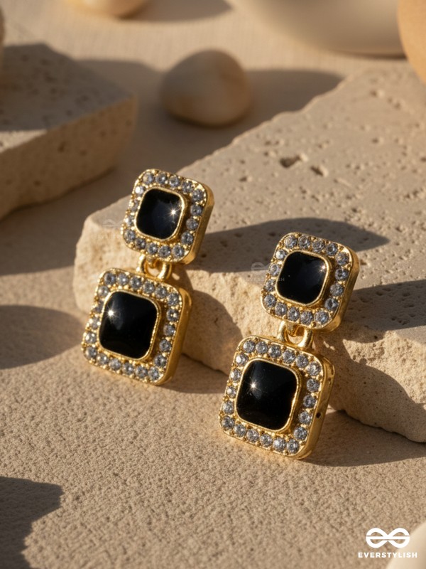 BADDIE BLOCK – STATEMENT BLACK DROP EARRINGS WITH RHINESTONES