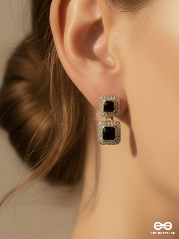 BADDIE BLOCK – STATEMENT BLACK DROP EARRINGS WITH RHINESTONES