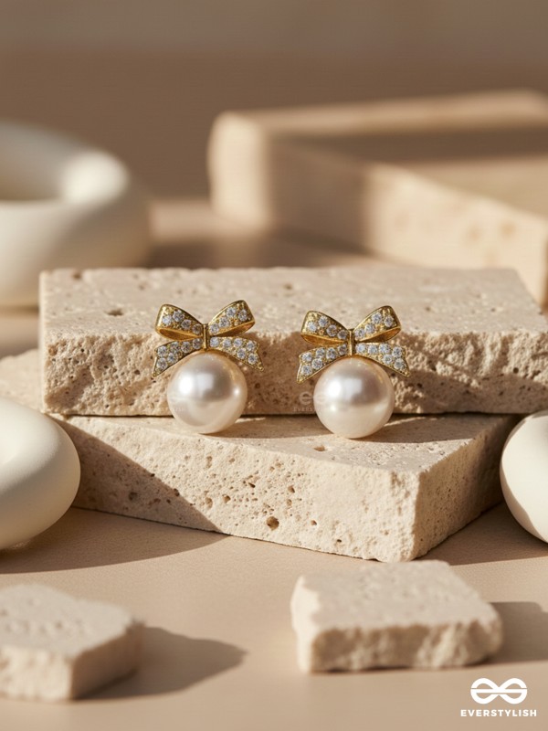 BOW IN SNOW- WHITE PEARL BOW EARRINGS
