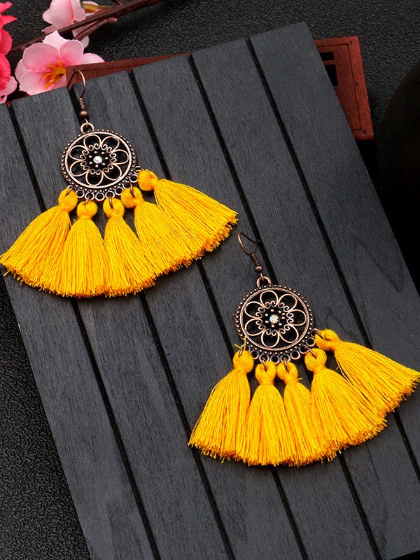 Channeling the Chakra Fascinating Tassel Earrings- Yellow