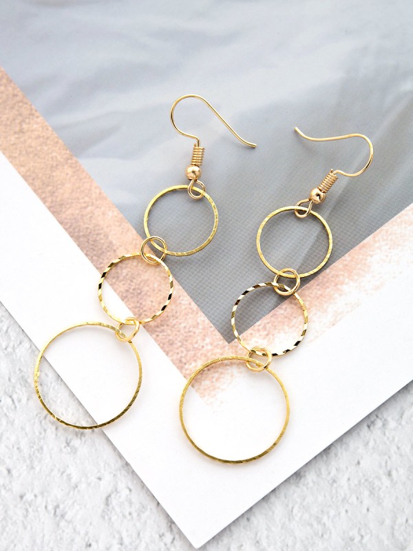 The Layered Circles - Golden Dangling Earrings
