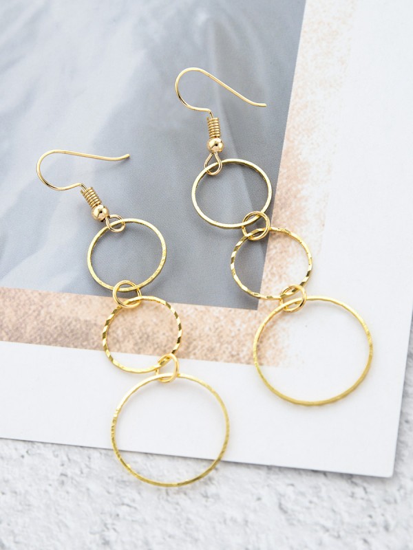 The Layered Circles - Golden Dangling Earrings