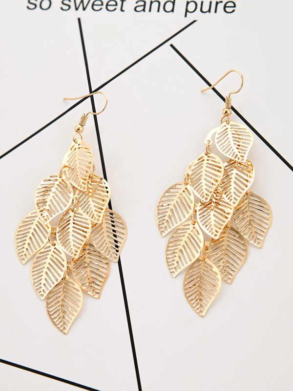 The Leafy Mirage - Golden Metallic Earrings