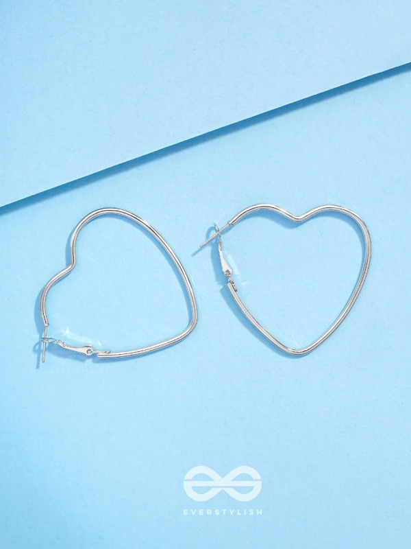Love Me Like I do - Trendy Heart Hoops- Silver