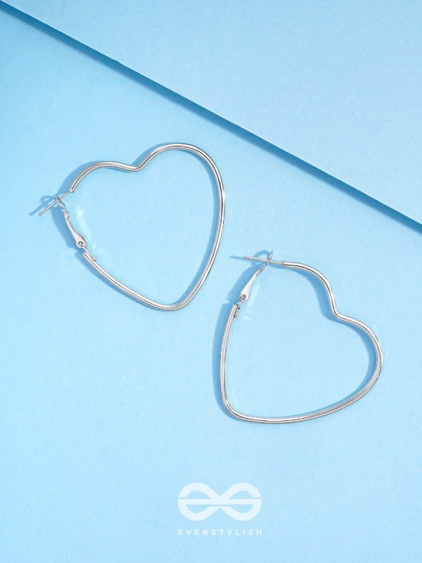 Love Me Like I do - Trendy Heart Hoops- Silver
