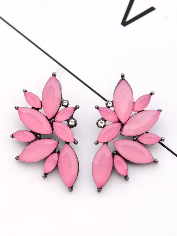 The Embellished Ferns - Statement Stud Earrings - Lilac