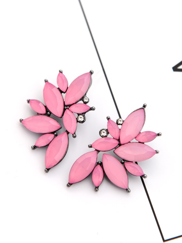 The Embellished Ferns - Statement Stud Earrings - Lilac