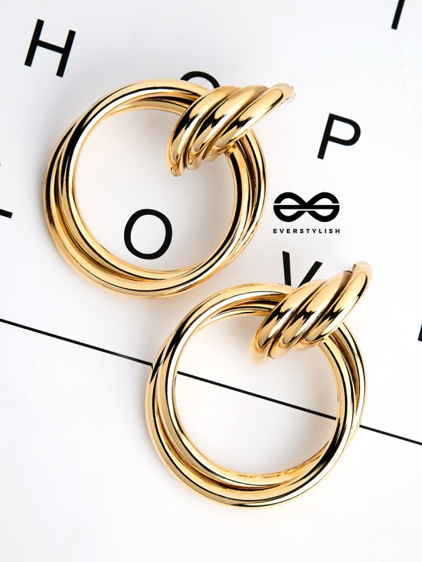 The Glamorous Intertwined Studs - Elegant Golden Stud Earrings