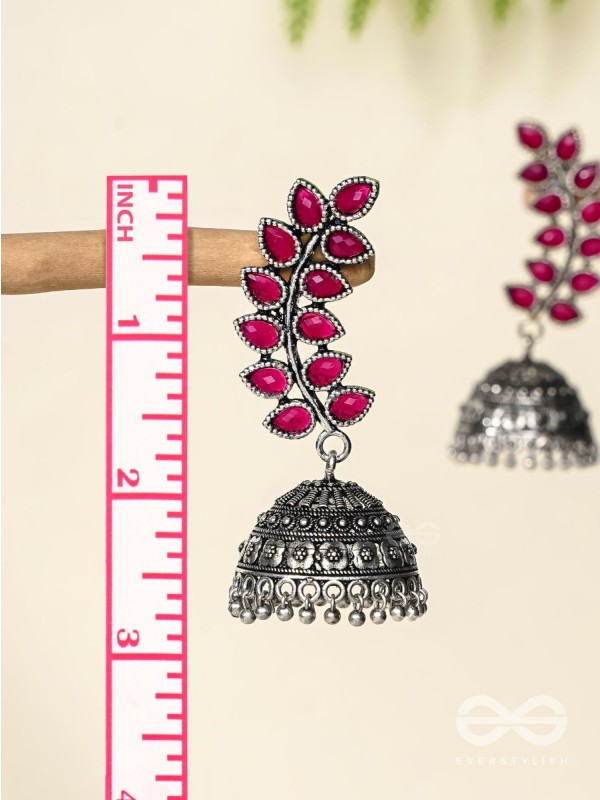 The Elegance of Nature (Ruby Red) Jhumkas - Embellished Oxidised Collection