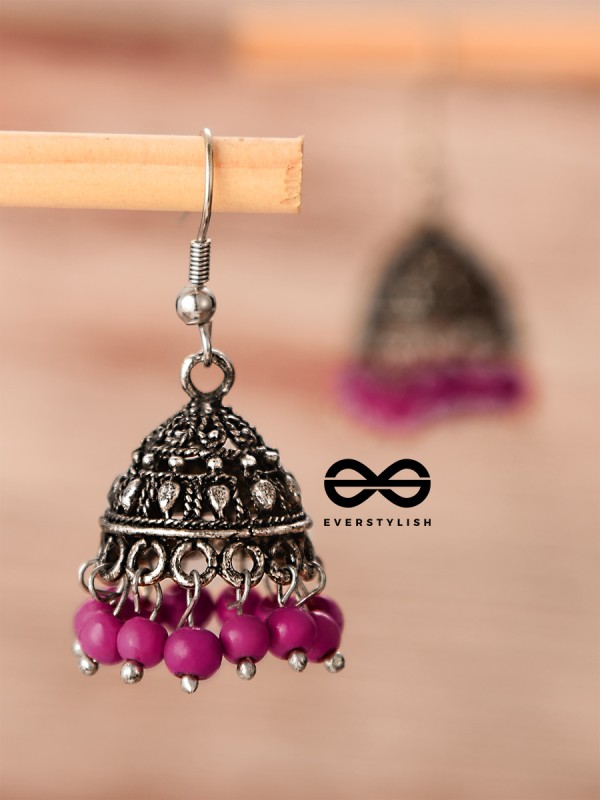 The Little Boho Oxidised Jhumkas (Pink) - Oxidised Boho Earrings