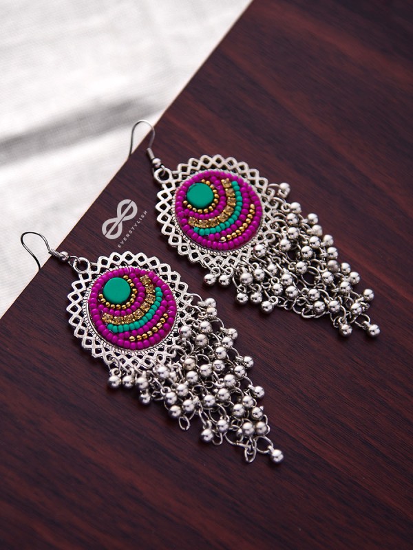 The Boho Jhaalar (Pink-Blue) - The Embroidered Oxidised Collection