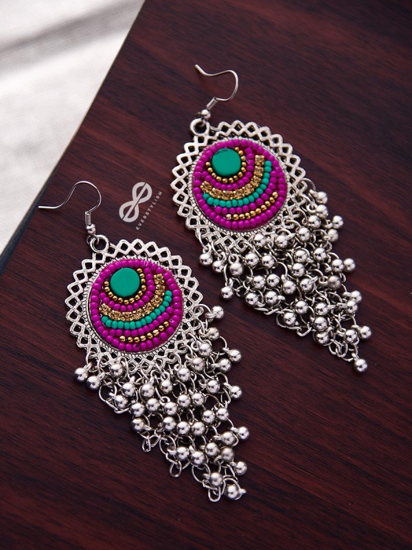 The Boho Jhaalar (Pink-Blue) - The Embroidered Oxidised Collection