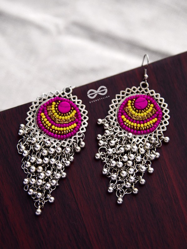 The Boho Jhaalar (Pink-Yellow) - The Embroidered Oxidised Collection