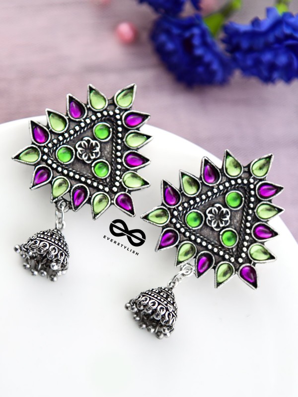 The Ethnic Wonders (Purple Green) - Embellished Oxidised Earrings