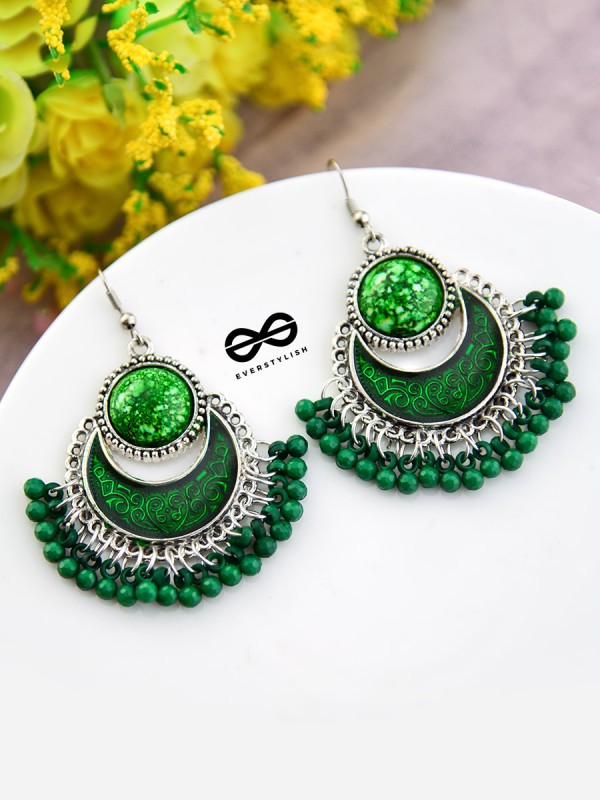 The Colour me fun (Green) - Oxidised Enamelled Earrings