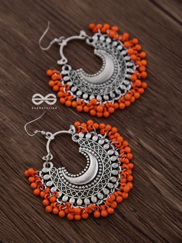 The Motif Moon (Orange) - Oxidised Chandbali Earrings