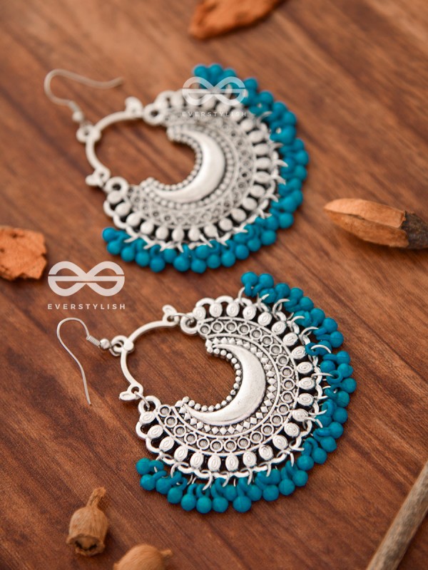 The Motif Moon Chandbali Earrings (Teal Blue) - The Boho Basics