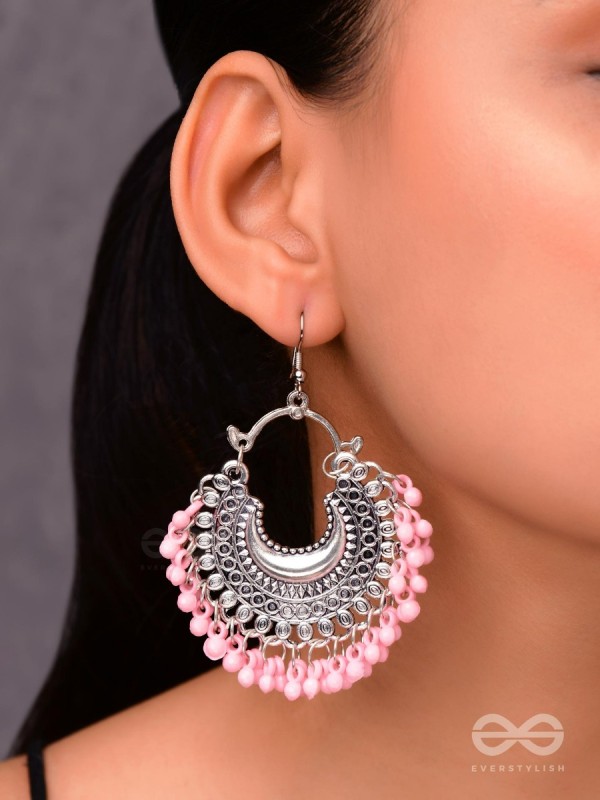 The Motif Moon Chandbali Earrings (Watermelon Pink) - The Boho Basics