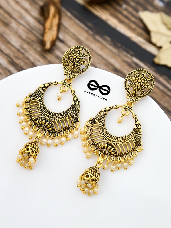 The Golden Intricate Artwork Danglers - The Oxidised Boho Collection