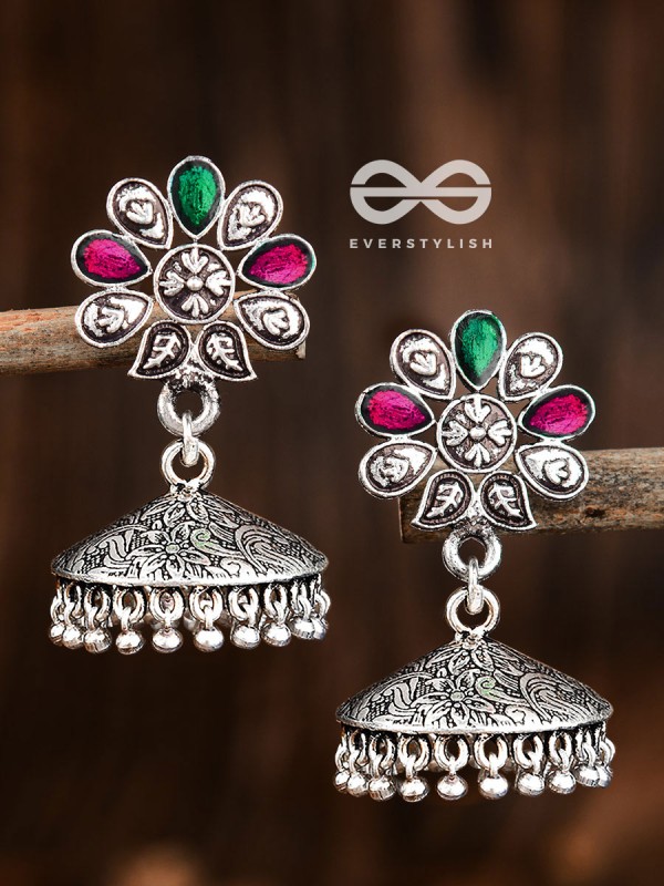 The Enamelled Floral Artwork (Ruby Emerald) - The Embellished Oxidised Collection