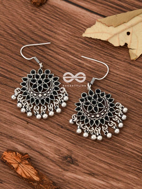 The Fabulous Floral Enamel Danglers (Onyx Black) - The Embellished Oxidised Collection