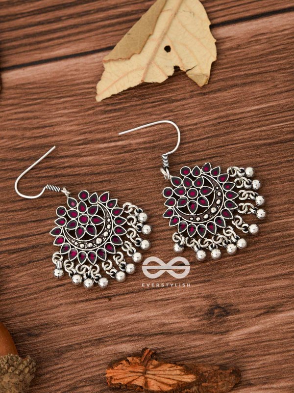 The Fabulous Floral Enamel Danglers (Scarlet Red) - The Embellished Oxidised Collection