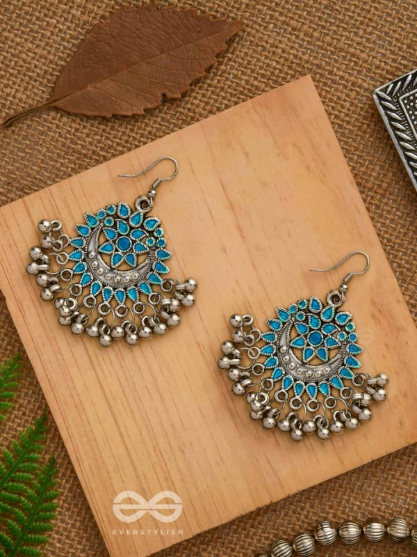 The Fabulous Floral Enamel Danglers (Carolina Blue) - The Embellished Oxidised Collection