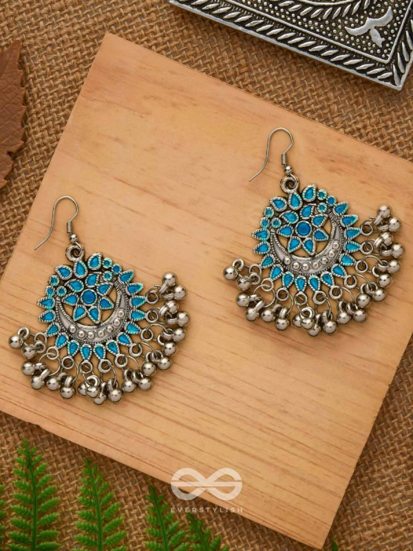 The Fabulous Floral Enamel Danglers (Carolina Blue) - The Embellished Oxidised Collection