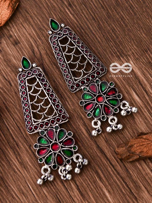 The Jaw Dropper Meenakari Statement Maker Earrings (Red-Green)