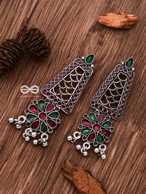 The Jaw Dropper Meenakari Statement Maker Earrings (Red-Green)