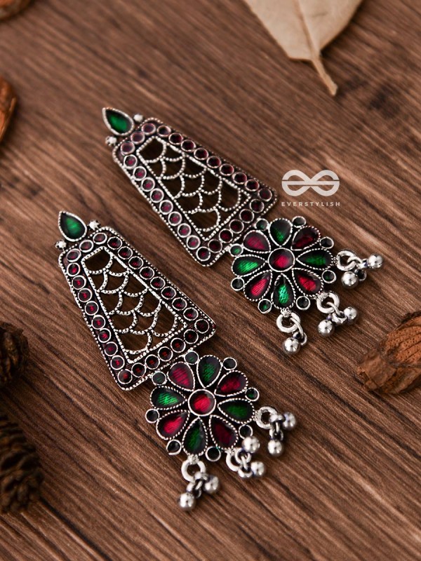 The Jaw Dropper Meenakari Statement Maker Earrings (Red-Green)
