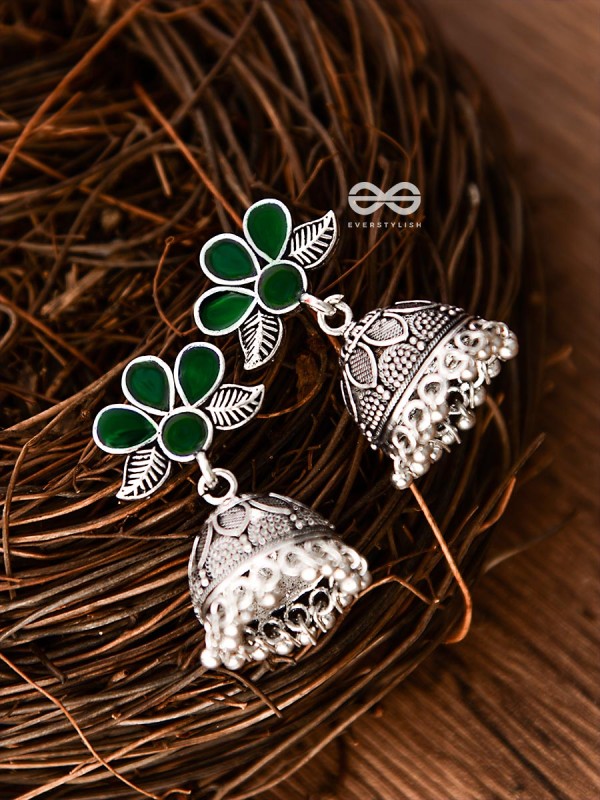 The Floral Delight Meenakari Arwork Jhumkis (Green)