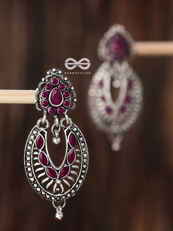 The Drops of Elegance Earrings (Ruby Red) - The Embellished Oxidised Collection