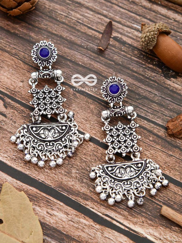 The Embellished Oxidised Collection - Intricate Delight Earrings- Blue