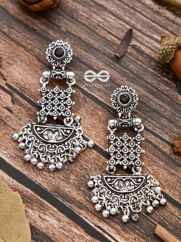 The Embellished Oxidised Collection - Intricate Delight Earrings- Black