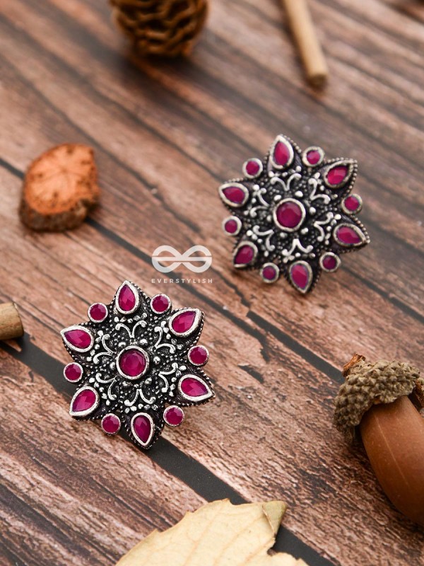 The Starry Diva Earrings - Red - The Embellished Oxidised Collection