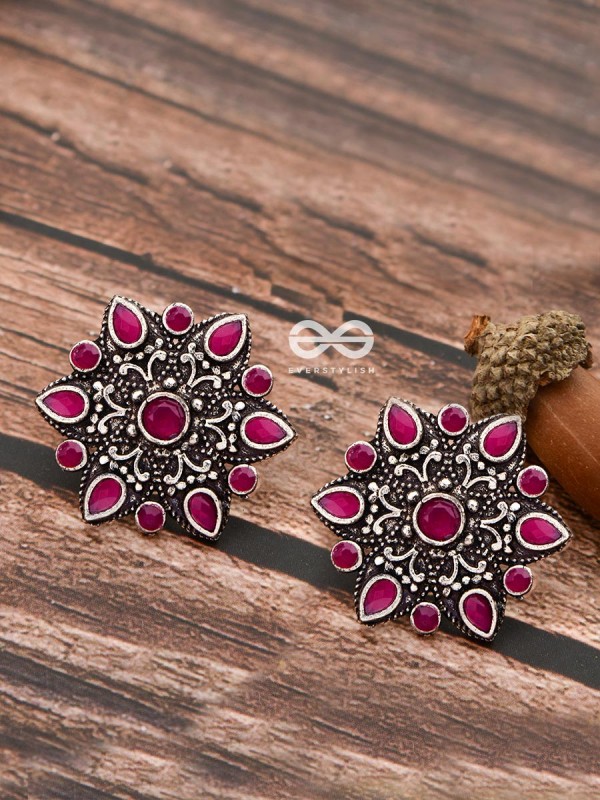 The Starry Diva Earrings - Red - The Embellished Oxidised Collection