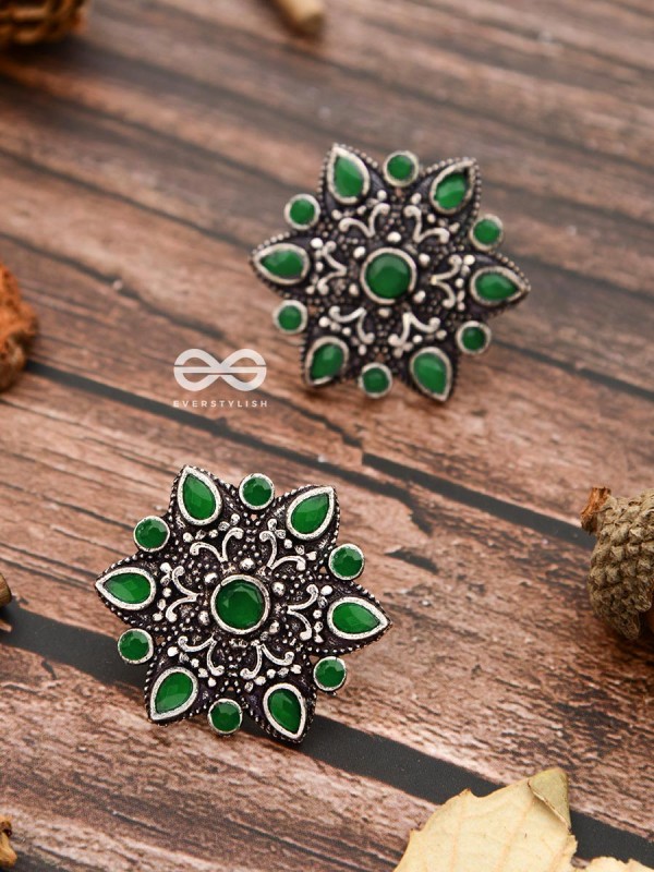 The Starry Diva Earrings - Green - The Embellished Oxidised Collection