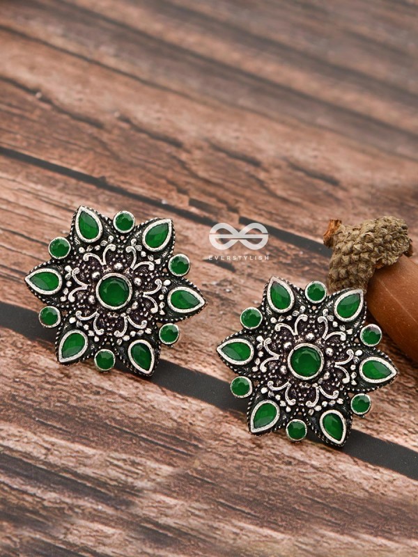 The Starry Diva Earrings - Green - The Embellished Oxidised Collection