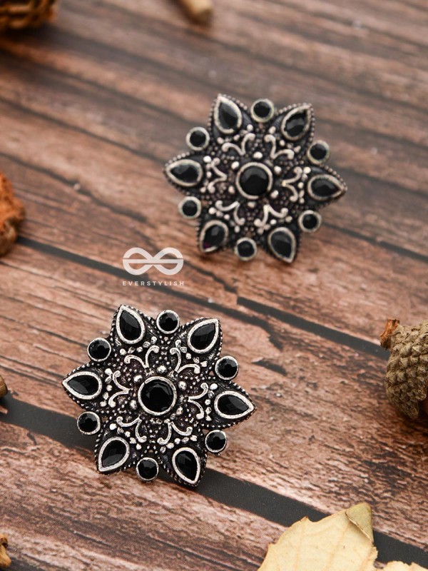 The Starry Diva Earrings - Black - The Embellished Oxidised Collection
