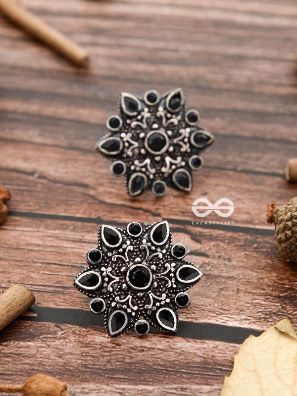 The Starry Diva Earrings - Black - The Embellished Oxidised Collection
