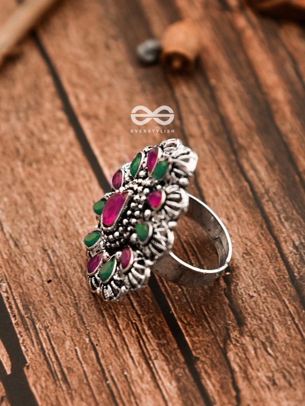 The Meryl Ring (Adjustable) - Ruby-Emerald - The Embellished Oxidised Collection