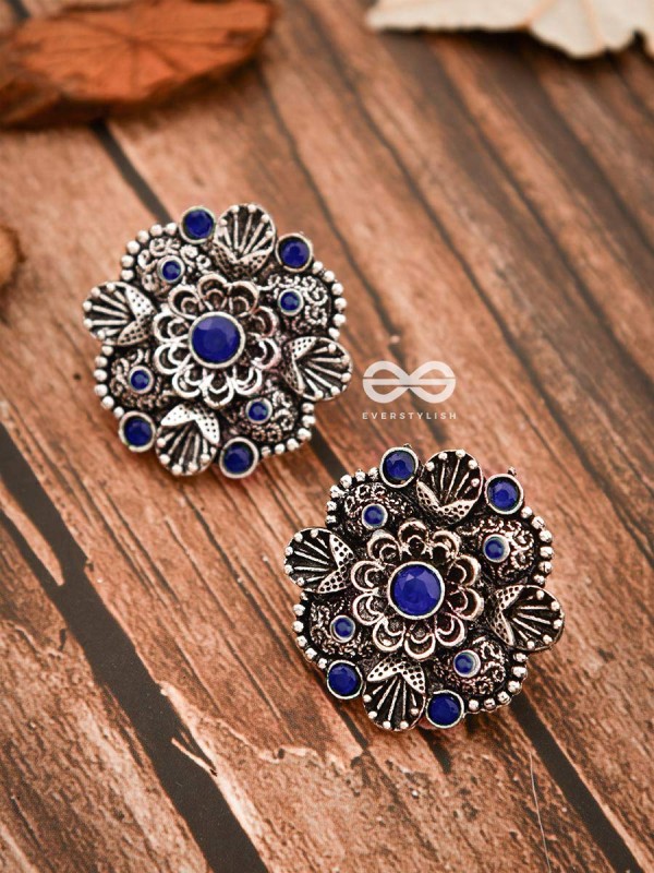 The Intriguing Affair Studs - Royal Blue - The Embellished Oxidised Collection