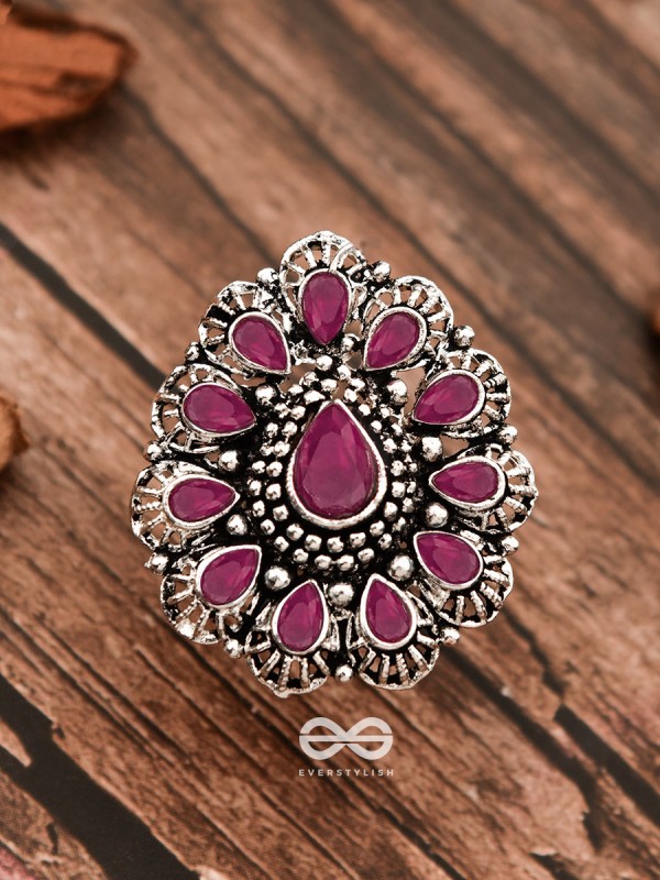 The Meryl Ring (Adjustable) - Ruby-Red - The Embellished Oxidised Collection