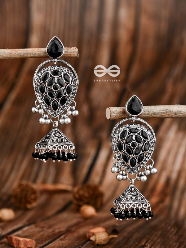 The Khaleesi Statement Danglers - Onyx Black - The Embellished Oxidised Collection